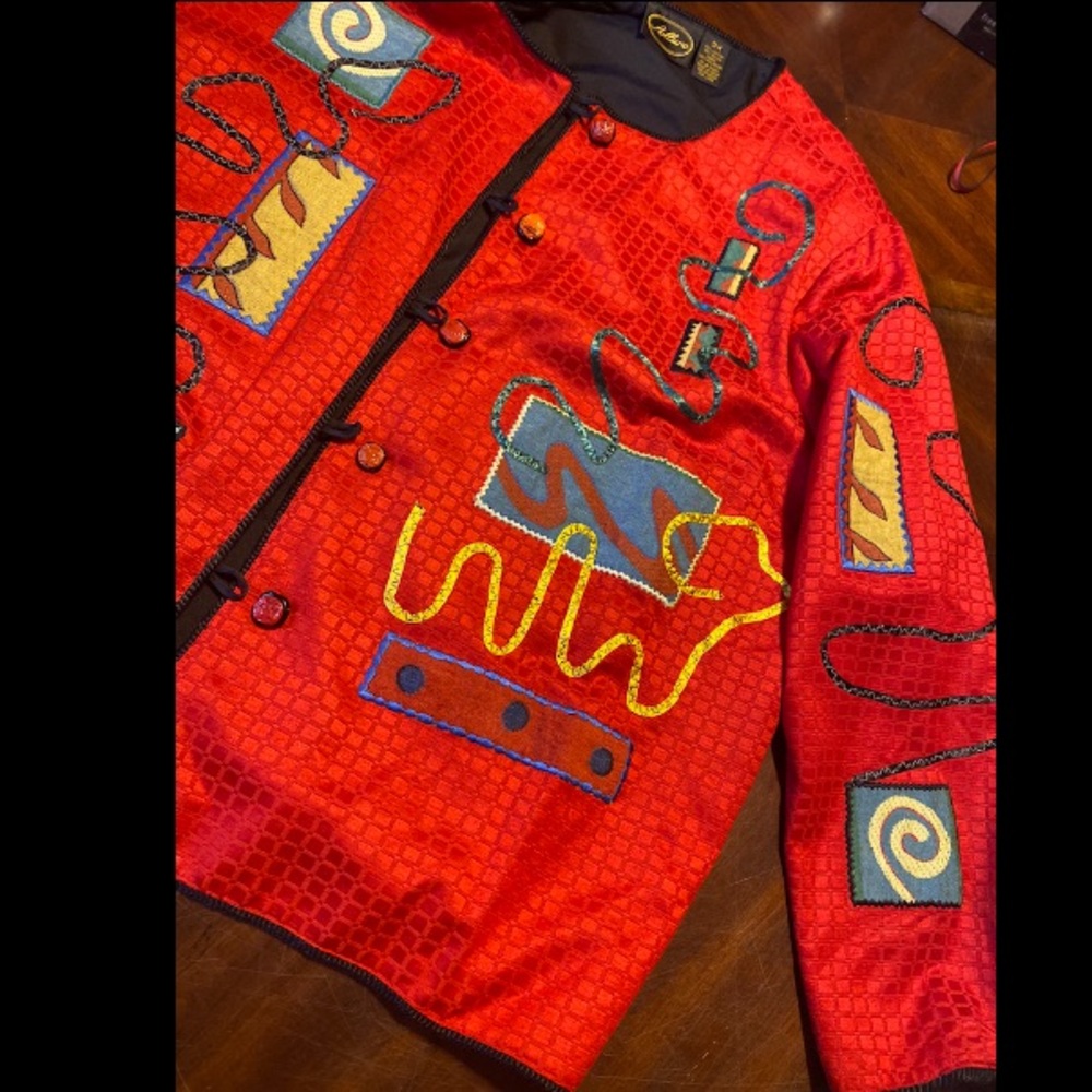 Allure Red Embroidered Abstract Blazer